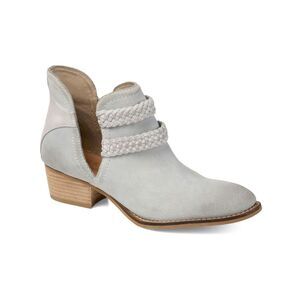 JOURNEE Womens Gray Cutouts Bernice Almond Toe Block Heel Leather Booties 8.5